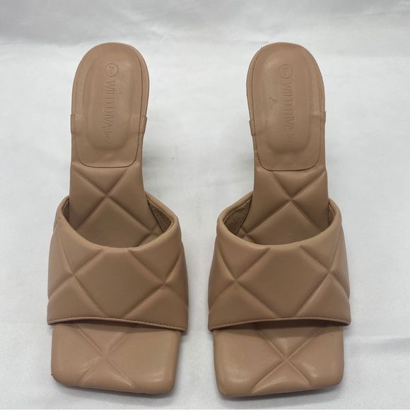 Wild Diva Square Toe Quilted Slip On Nude Heels Size 7 - Picture 2 of 10
